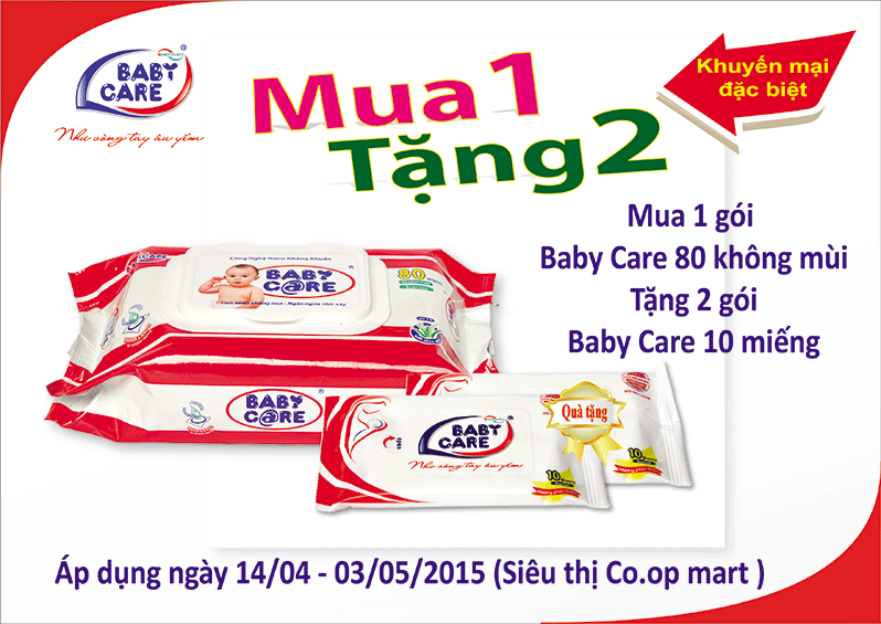 Mua 1 gói Baby Care 80 không mùi Tặng 2 gói Baby Care 10 miếng